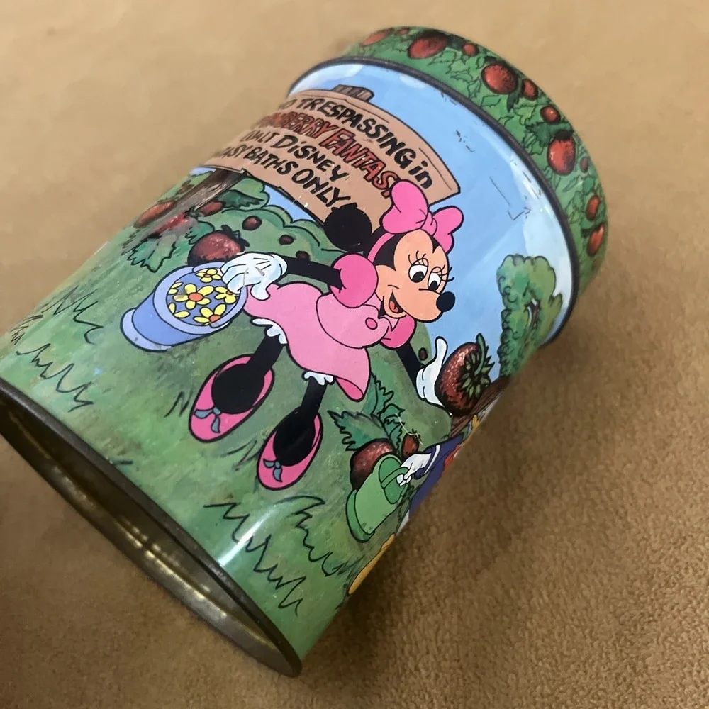 Walt Disney Mickey Mouse+Friends Strawberry Bath Powder‎ Metal Bank Vintage